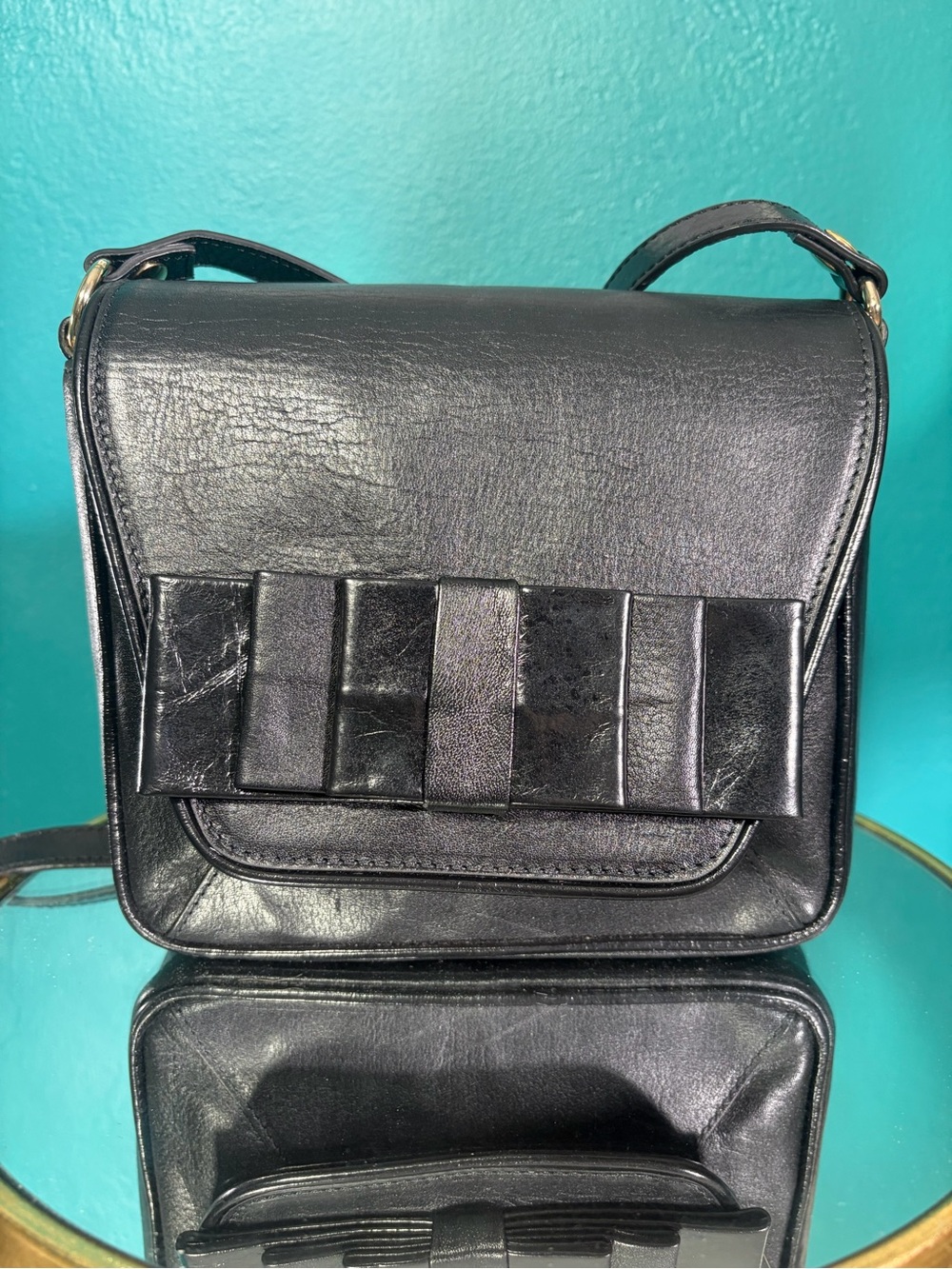 John Galliano Black Leather Bow Shoulder Bag One Size